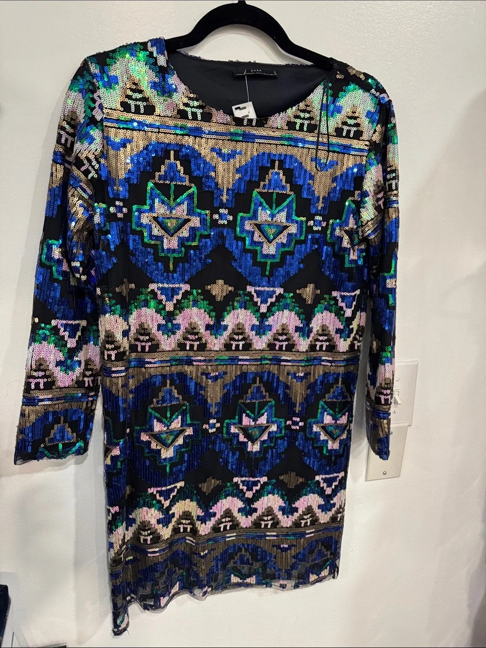 long sleeve sequin dress zara NWT ZARA SEQUIN MINI DRESS ZW COLLECTION XS